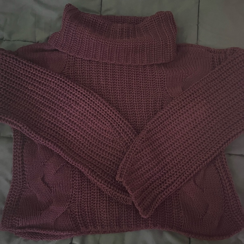 525 America Chunky Cable Turtleneck Sweater - Plum